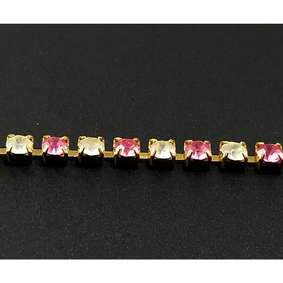 Vintage Trifari Pink Clear Rhinestone Tennis Bracelet,  Gold Plated, 1980s - Picture 4 of 10